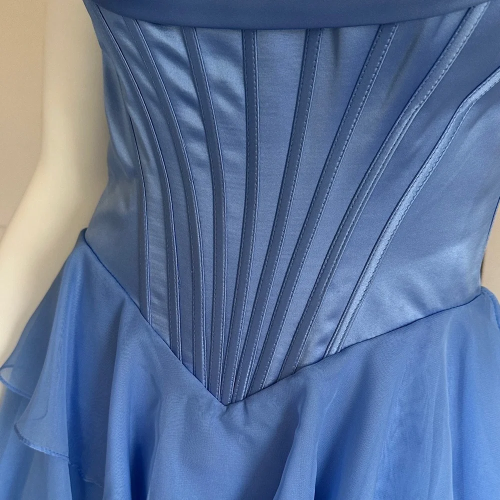 Sherri Hill Blue Ruffled Strapless Evening Gown Prom Dress worn once - Picture 4 of 10